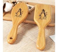 Spazzola per capelli personalizzata, 1 pezzo mini pettine ovale in bambù con cuscinetto ad aria, spazzola con pettine in bambù natural a laser inciso bamboo