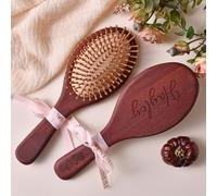 Spazzola per capelli personalizzata, pettine per capelli da damigella d'onore, con nome inciso con fiori di nascita, spazzole in bambù, spazzola per massaggio del cuoio capelluto, regalo per damigella