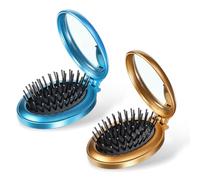 Spazzola per capelli pieghevole con specchio, 2 pezzi, mini spazzola per capelli ovale, portatile, dimensioni da viaggio, compatta, piccola spazzola antistatica tascabile, strumento per acconciature