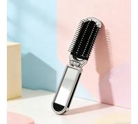 Spazzola per capelli pieghevole da viaggio con specchio rimovibile, piccole spazzole portatili per capelli con setole flessibili, pettine tascabile leggero da donna (argento)