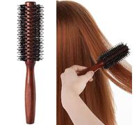 Spazzola per capelli rotonda in legno con setole di cinghiale naturali Spazzola per capelli Manico in legno Spazzola per capelli antistatica Quiff Rullo Pettine per capelli Maniglia Styling una