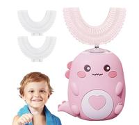 Spazzola per denti elettrica per bambini U-Shaped, Ultrasonico e Design Dinosauro con LED, pulizia 360°, IPX7, impermeabile, timer 60s, 3 teste, ricarica USB, blu/verde/rosa (rosa 2-6 anni)