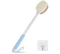 Spazzola per doccia con manico lungo antiscivolo, con setole morbide e rigide, spazzola esfoliante per bagno bagnato o asciutto (blu)
