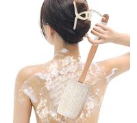 Spazzola per doccia in luffa naturale con manico, Luffa spazzola esfoliante per il corpo con manico lungo, spugna da doccia per corpo e schiena, per donne e uomini, tutti i tipi di pelle