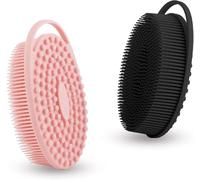 Spazzola per doccia in silicone morbido, 2 pezzi, in luffa in silicone, 2 in 1, spazzola per bagno e shampoo, esfoliante per la pulizia del corpo, per pelli sensibili, schiuma bene
