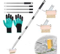 Spazzola per Erbacce con Manico,160 cm Manico in Acciaio Inox con 2 Ricambio Spazzole e Guanti da Giardinaggio,Spazzola Per Erbacce Da Giardino,Scopa Metallica per Giardino