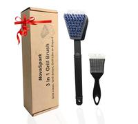 Spazzola per griglia con setole in nylon extra forti, kit di pulizia per barbecue, raschietto per barbecue, per pulire la griglia in modo sicuro e sicuro, in plastica resistente, manico lungo