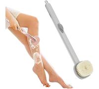 Spazzola per la pulizia del bagno con manico lungo con dispenser di sapone, spazzola per bagno liquido, scrubber per la schiena per doccia, morbida spugna esfoliante per il corpo (grigio)