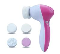 Spazzola per la pulizia del viso 5 in 1, scrub per il viso, portatile, per uomini e donne, esfoliante, massaggiante e pulizia profonda (rosa)