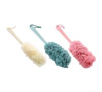 Spazzola per la pulizia della schiena con manico lungo e morbida spugna per doccia a rete per un'esfoliazione delicata, spazzola per la pulizia del corpo del bagno in materiale PP con anello per