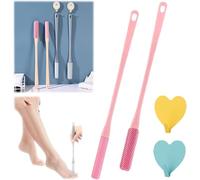 Spazzola per la pulizia delle dita dei piedi, scrubber per piedi nella doccia, da 39,9 cm, con manico lungo in silicone, applicatore per lozione esfoliante per pelle morbida (2 pezzi, rosa)