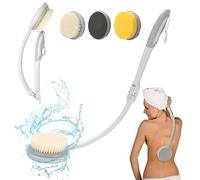 Spazzola per la schiena con manico lungo, supporto per la crema posteriore, pieghevole, setole naturali, con 4 cuscinetti intercambiabili, impugnatura ultra lunga e massima curvatura radiale