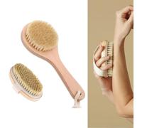 Spazzola per la schiena, spazzola a secco, spazzola per il corpo, criniera naturale morbida, per peeling/drenaggio linfatico/stimolazione della circolazione sanguigna e accelerazione del metabolismo