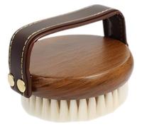 Spazzola per la toelettatura dei cavalli, con manico in pelle, setole morbide, scrubber per viso e corpo, spazzola compatta in legno per la rimozione dello sporco