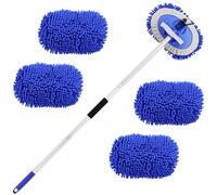 Spazzola per lavaggio auto, 160 cm, con manico telescopico, per camper, auto, set di pulizia in microfibra, set 2 in 1, spazzola telescopica anti-graffio, ricambio (3 testine mopp)