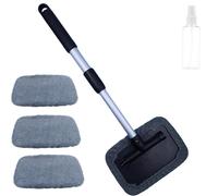 Spazzola per lavaggio auto con manico telescopico, set con 4 spazzole di lavaggio, pulitore per parabrezza, pulitore per parabrezza, pulizia interni auto, colore grigio microfibra