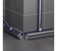 Spazzola per pavimenti a forma di V per la pulizia di intonaco di piastrelle, doccia e bagno, spazzola 3 in 1 con spatola e testa rotante a 360° (50 x 7 x 7 cm) (blu)