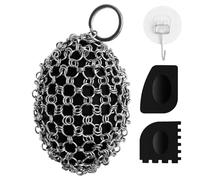 Spazzola per pentole in ghisa, pulitore di pentole con 2 raschietti, spazzola per la pulizia di piatti, pentole, padelle, griglie, grill (nero, forma ovale)