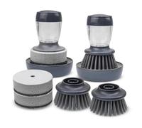 Spazzola per piatti con dispenser di sapone, per lavare i piatti in spugna resistente, testine di ricambio, spugnette abrasive da cucina, spazzola per la pulizia con vassoio per la pulizia di