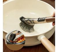 Spazzola per piatti da cucina 4 in 1, con dispenser di sapone e testine di ricambio in spugna di polpa di legno, manico lungo per la pulizia
