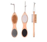 Spazzola per piedi multiuso 4 in 1 con manico in legno, esfoliante per calli e pelle morta, raspa, scrub, pietra pomice