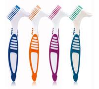 Spazzola per protesi dentarie, 4 spazzolini da denti piccoli per protesi, setole multistrato, manico ergonomico in gomma per la pulizia dei denti falsi