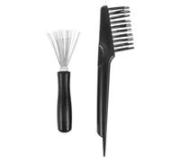 Spazzola per Pulizia Chioma Rastrello Metallico, Manico Legno Nero | ABS e Metallo, Set Compatto per Spazi Stretti, Uso in Salone e Barberia