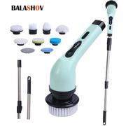 Spazzola per pulizia elettrica 9 in 1 Spugna elettrica per pulizia Scrubber Strumenti per pulizia elettrica Salotto Cucina Bagno Gadget per la pulizia White 3 heads