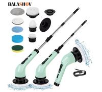 Spazzola per pulizia elettrica wireless multifunzionale 9 in 1 Spazzola per bagno da cucina domestica Strumenti di pulizia rotanti portatili USB 3 in 1 green