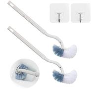Spazzola per WC, 2 pz Set Aggiornamento Spazzola per WC, Pennello per WC a manico lungo curvo, Spazzola per WC in plastica Set con forti setole per pulizia profonda, bianco