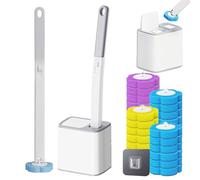 Spazzola per WC Monouso con 24 Testine Detergenti, Scopino/Spazzolino per Water con Supporto per Lavabo e Vasca da Bagno, Set Completo con Ricariche in Spugna per Pulizia Igienica (Grigio)