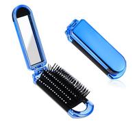 Spazzola pieghevole per capelli da viaggio, spazzola per capelli compatta con specchio e punta rotonda, capelli in nylon per uomo e donna, pettine portatile