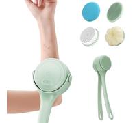 Spazzola posteriore elettrica, 4 testine intercambiabili 360 rotazione, IPX7, spazzola doccia a 2 velocità, doppia impugnatura, spazzola per pulizia profonda e massaggio per donne, uomini, anziani