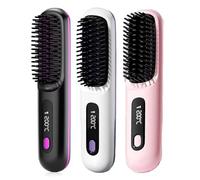 Spazzola Riscaldata Glow Wave for Capelli Corti, 2025 Spazzola Lisciante for Capelli Leggera E Portatile Senza Fili for Viaggi E Uso Quotidiano, 3 Impostazioni Di Calore, Schermo LED(3pcs)