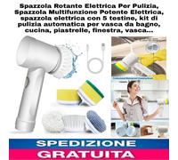 Spazzola Rotante Elettrica x Pulizia,Spazzola Multifunzione Potente. 5 Testine