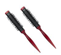 Spazzola rotonda da 2 pezzi per setatura di nylon piccole spazzola rotonda con superficie di alluminio e maniglia in legno in alluminio per i capelli ricci di donne, utensili da barbiere