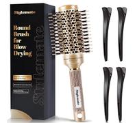 Spazzola rotonda per capelli con setole di cinghiale e perni in nylon, spazzola a rullo per asciugare e acconciare, 4 clip gratuite (barile da 45 mm)