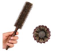 Spazzola rotonda piccola con setole di cinghiale e nylon, 1,8 cm, spazzola per capelli per asciugare, arricciare, uomini e donne, capelli corti, sottili, barba, manico in legno naturale