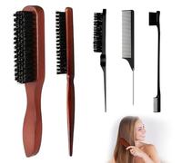 Spazzola Setole Cinghiale,5pcs Styling di Capelli e Barba Spazzola per Capelli con Manico Set per Styling di Capelli e Barba,assaggio del Cuoio Capelluto Uomo e Donna