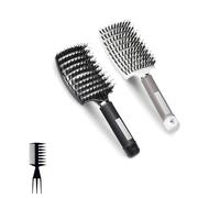 Spazzola Setole Cinghiale per Capelli Fini, Set con 2 Pettini da Massaggio, Spazzola 3-in-1 per Capelli Voluminosi, Districati, Lucenti (blackA)