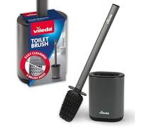 Spazzola WC in silicone Vileda con testina flessibile e manico in acciaio inox - Spazzola per WC con zone di pulizia 2-in-1 - Igienica, con protezione antiodore, inox, ad asciugatura rapida