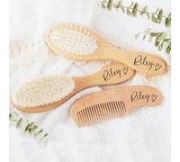 Spazzole For Capelli For Bambini Personalizzate, Nome Del Bambino Con Incisione Personalizzata, Set Di Spazzole For Capelli In Legno Naturale For Neonati, Nome E Dettagli Di Nascita Setole Naturali