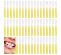 Spazzole interdentali gialle per la pulizia delle parentesi graffe, 50 pezzi, 0,7 mm, in nylon morbido, strumenti per la pulizia dei denti per le lacune, kit per la cura dentale portatile per casa