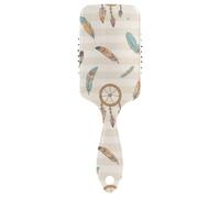 Spazzole per capelli delicate con acchiappasogni e piume marroni a righe bianche per donne nere. Massaggio del cuoio capelluto per tutti i tipi di capelli con manico ergonomico cepillo para peinar