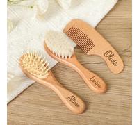 Spazzole per capelli personalizzate per bambini Spazzola per capelli in legno naturale Set di spazzole per neonati Fiore di compleanno personalizzato con nome Spazzola per capelli infantile in legno