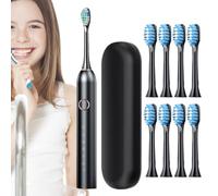 Spazzolini elettrici - Spazzolino sbiancante, ricaricabile, serie sbiancante, custodia da viaggio, timer intelligente integrato, supporto a parete, ricarica rapida | Adatto ad adulti e bambini, imperm