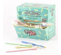 Spazzolini monouso con dentifricio Dr. Bauer - confezione da 100 - spazzolino da viaggio ecologico con cannuccia - per dentisti, hotel, campeggi - dispenser blu/verde/giallo/rosso