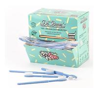 Spazzolini monouso con dentifricio Dr. Bauer - confezione da 100 - spazzolino da viaggio ecologico con cannuccia - per dentisti, hotel, campeggio - dispenser blu