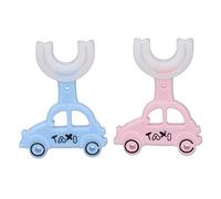 Spazzolino a forma di U, 2 pezzi Spazzolino a forma di U per bambini Manico a forma di auto simpatico cartone animato Spazzolino per la pulizia della testa in morbido silicone