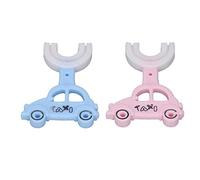 Spazzolino a Forma di U, Manico in Morbido Silicone per la Pulizia della Testina Spazzolino per Bambini 2 Pezzi Auto per Bambini Simpatico Cartone Animato
